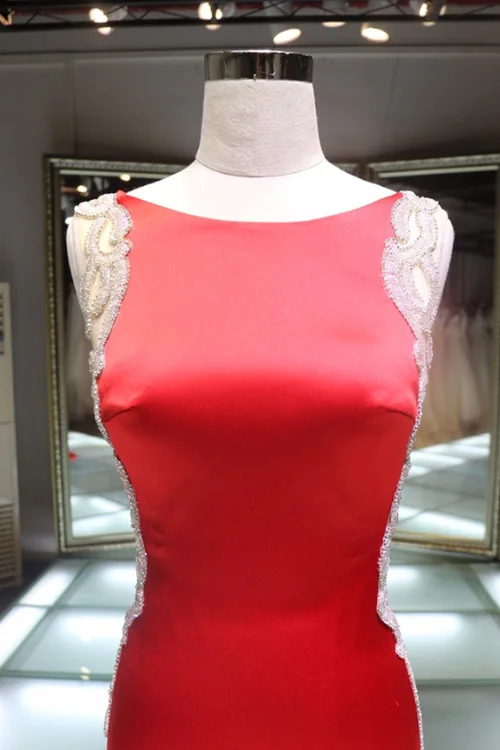 Женские Вечерние Платья 2017 Scoop Бисероплетение Рукавов Прямо Стрейч атласа Длиной