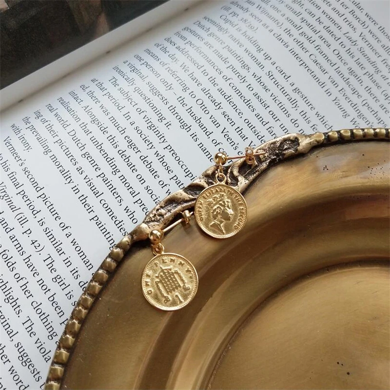 Серьги в виде монет из стерлингового серебра 925 пробы круглые серьги Золотой