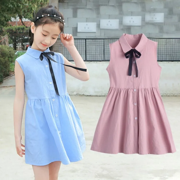 2019 summer Big Girl Dress Loose Cotton sleeveless Teens Dresses Casual Kids Outfits Princess Children Clothing | Детская одежда и
