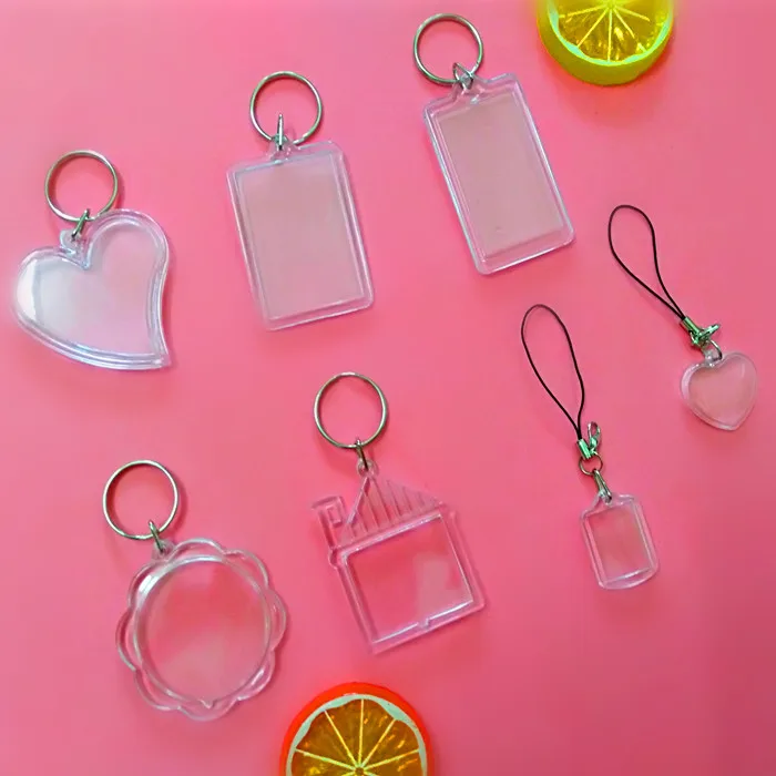 Темно-orange 70 шт прямоугольник/Сердце/круглые стили прозрачные пустые акриловые вставки фото рамка брелок DIY Сплит подарок брелок - Цвет: Темно-orange