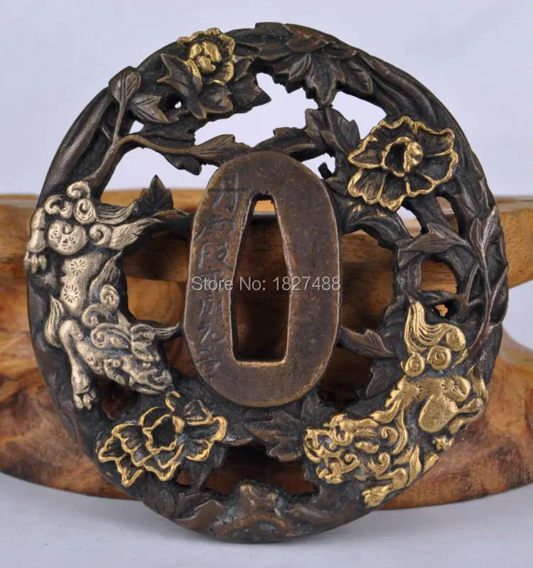 Латунная позолота японская катана Tsuba WAKIZASHI аксессуары для мечей-собак дизайн