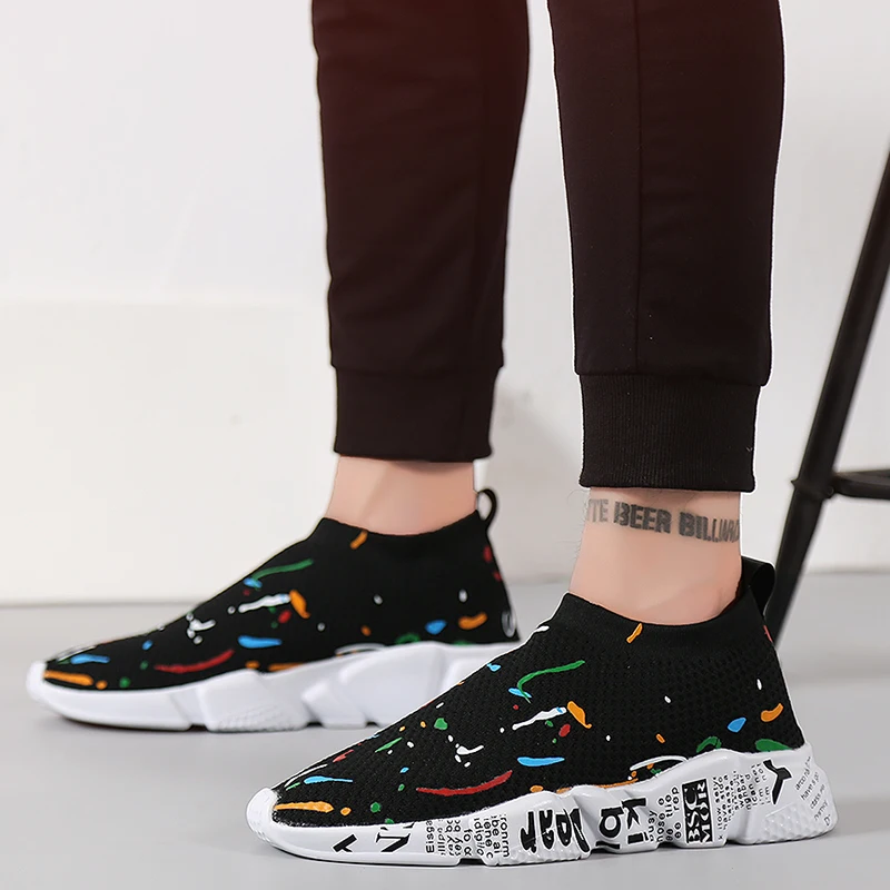 Камуфляжные дышащие кроссовки для мужчин носки без шнуровки модные мужские