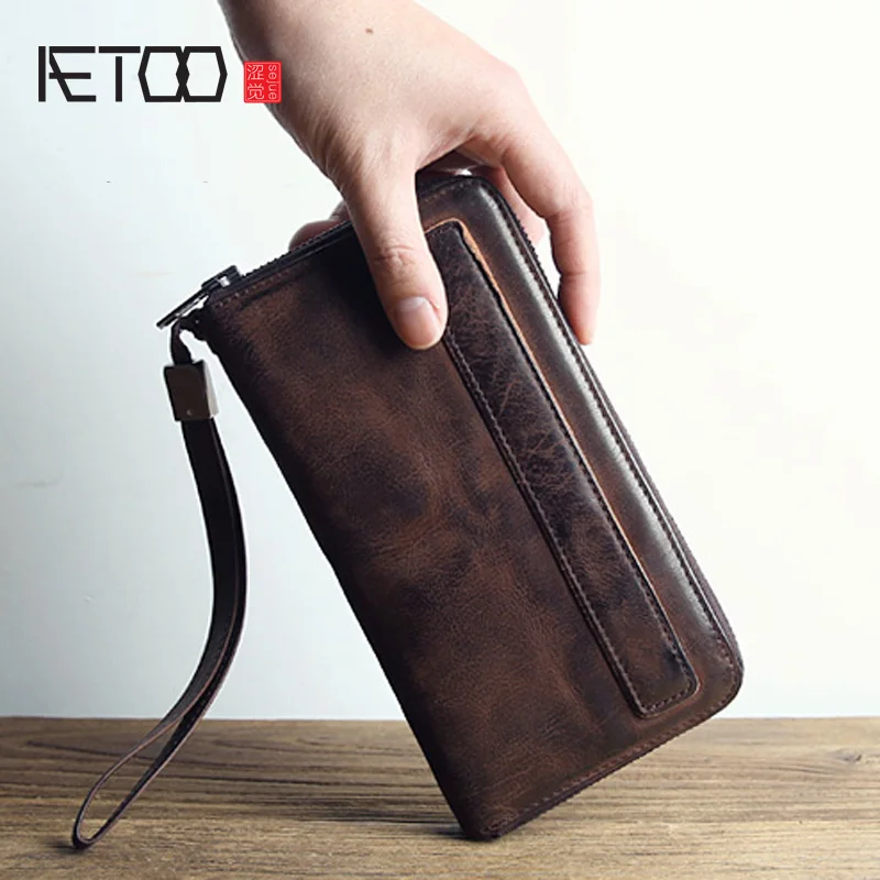 Мужской кожаный кошелек AETOO брендовая длинная Сумочка посылка ческая винтажная