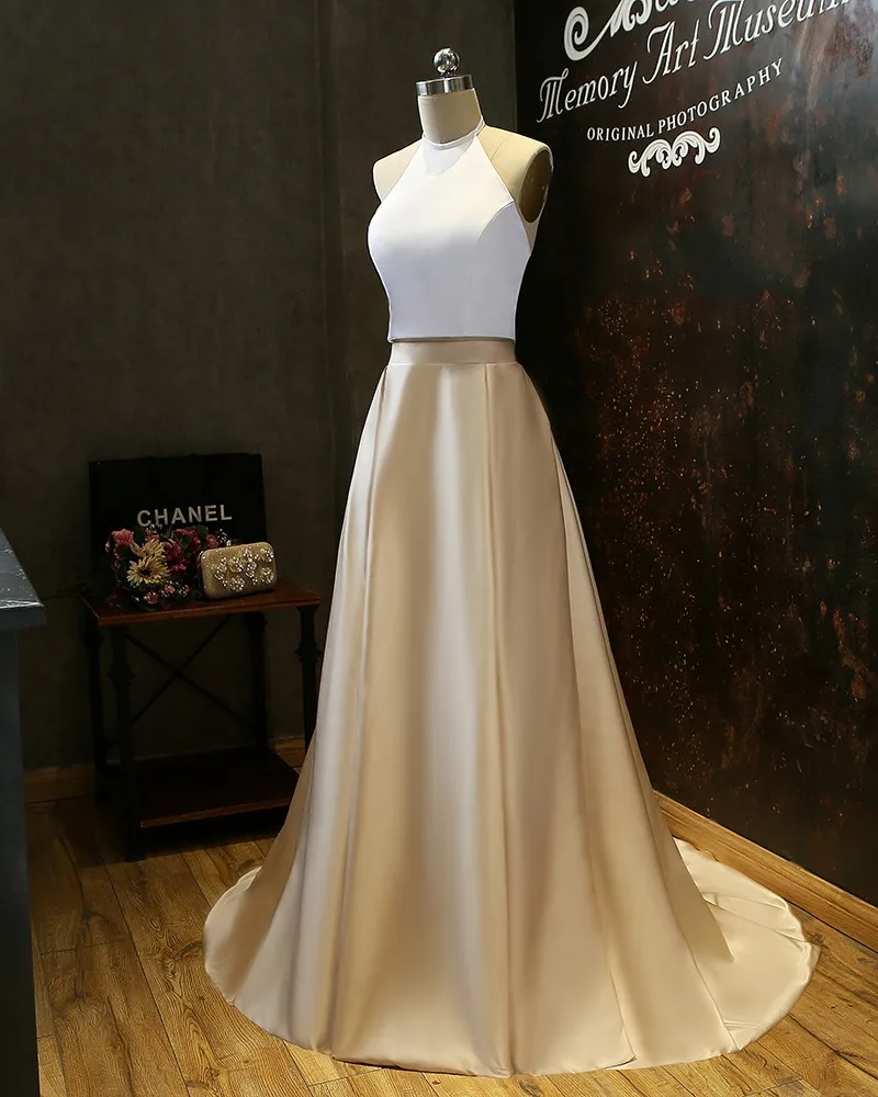 Элегантное платье для выпускного вечера из двух частей 2018 vestido longo с лямкой на шее