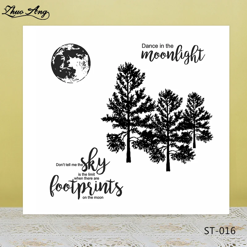 

ZhuoAng Pine trees in the moonlight Clear Stamps/seals For DIY Scrapbooking/Card Making/Album Decorative Silicon Stamp Crafts