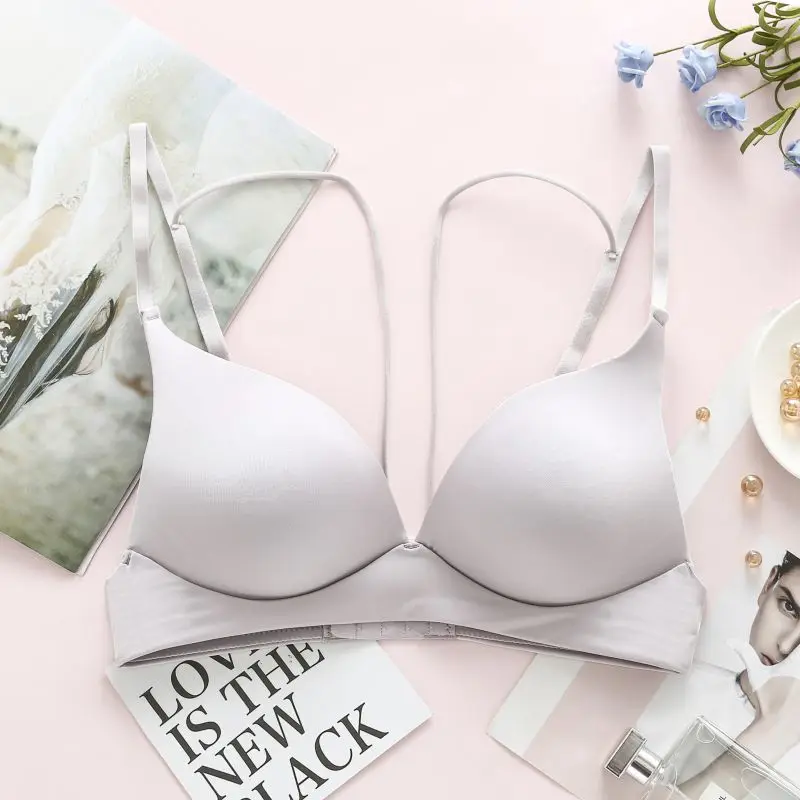 

Fashion New Solid Color Thin Smooth BC Cup Gathered Bra Without Steel Ring