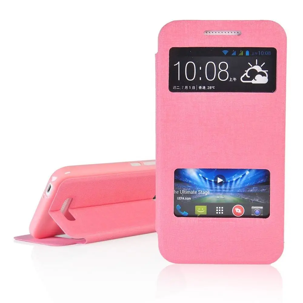 Двойное окно из искусственной кожи 4.5для htc Desire 600 чехол для htc Desire 600 Dual Sim 606W чехол для задней панели сотового телефона чехол - Цвет: style1 Pink