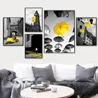 Современная Минималистичная городская дорога, холст с постером, желтый зонт, холст с принтом, украшение для дома, картины для гостиной CH077