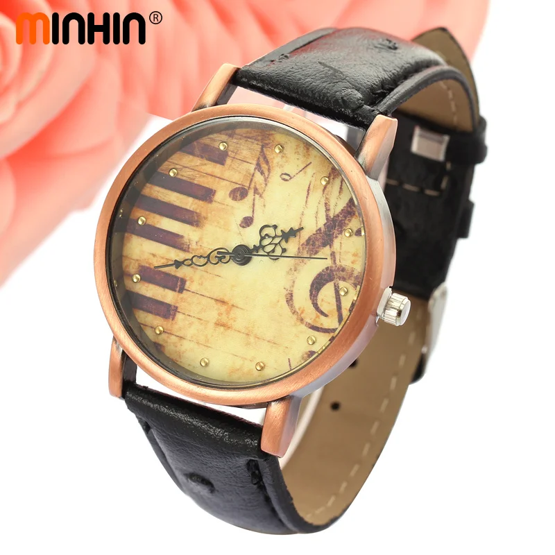 Часы браслет MINHIN в стиле ретро пианино дизайн виде музыкальной ноты кварцевые