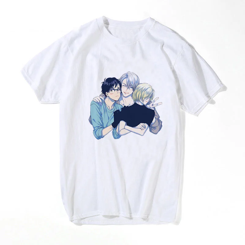 Yuri!!! on Ice T Shirt Men Viktor Nikiforov Yuri Plisetsky Japan Anime Cosplay Short Sleeve O-Neck Off White | Мужская одежда
