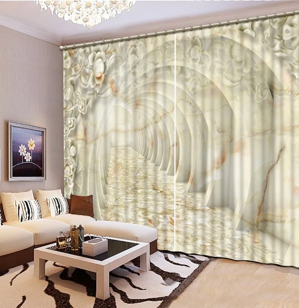 

European Marble Photo Curtains Window Curtain Living Room Bedroom Luxury Pattern Hotel Home Drapes Cortinas Decorative