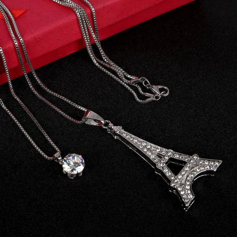 Модное Трендовое ожерелье с подвеской в виде Эйфелевой башни кристаллами AAA