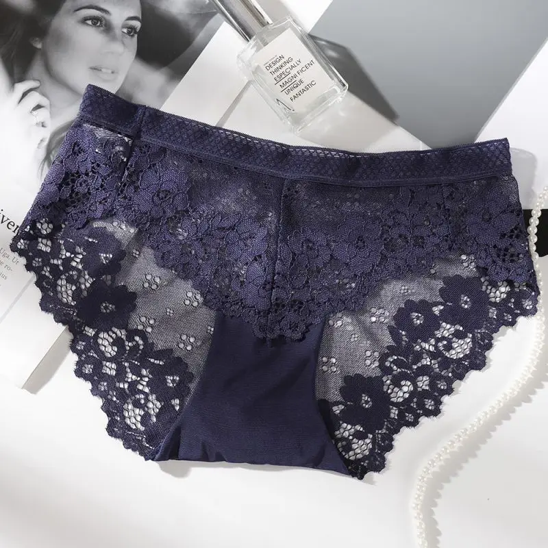 Sexy Lace Panties Low-rise Women Briefs Seamless Underwear Embroidery Ladies Transparent Mesh Thin Girls Erotic Panty | Женская одежда