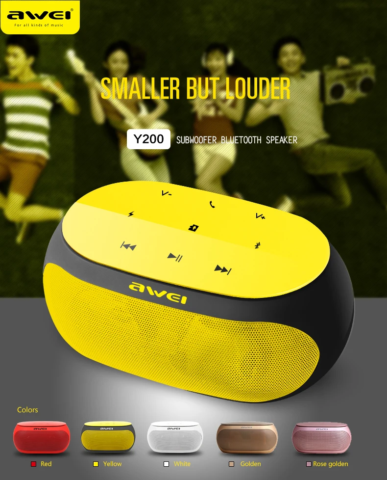 DRXENN Awei Y200 Bluetooth Speaker Portable Wireless Soundbar Mini Music Boombox For Computer Phone Support Bluetooth TF USB