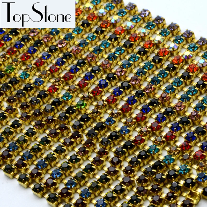 Приблизительно 1440 шт. блестящие хрустальный Кубок Цепи золото медное основание