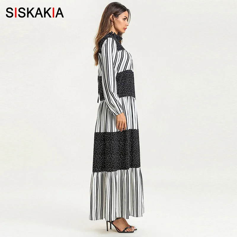 Женское длинное платье в горошек Siskakia макси с кружевным воротником и длинными