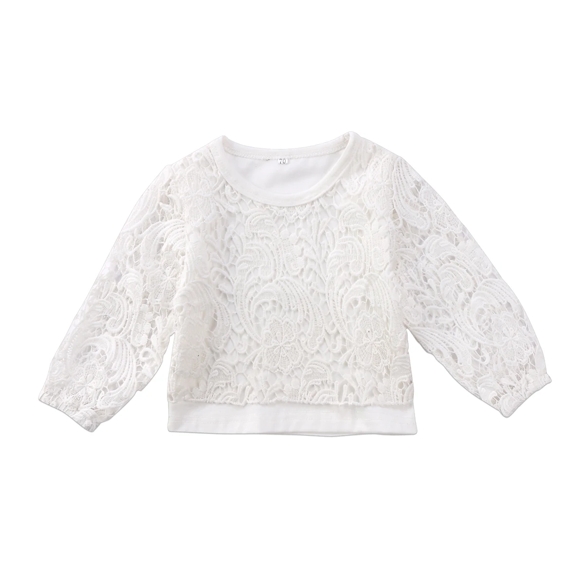 2017 белая футболка с длинными рукавами и кружевными цветами для маленьких девочек
