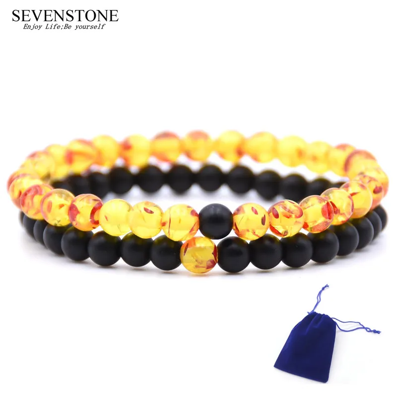 

SEVENSTONE 2PCS 6MM and 8MM Different Natural Stone Bracelet In Jewelry Bracelet Men In Charm Bracelets for Women Lover Jewelry