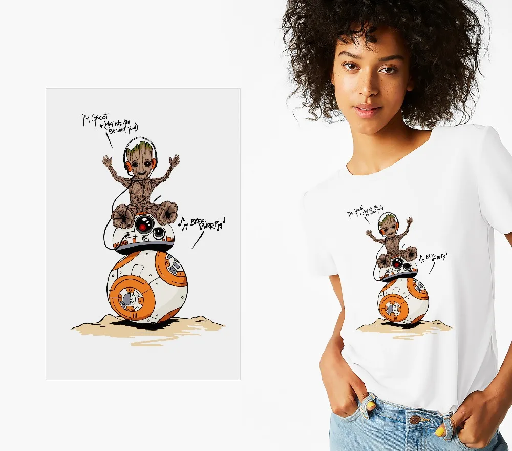 Милый BB8 смешные футболки femme JOLLYPEACH новая белая Повседневная футболка женская с изображением из «Звездных Войн bb 8 и R2 робот футболка