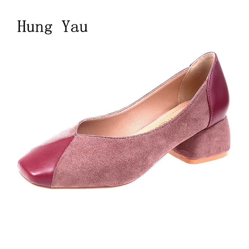 

Women Pumps High Heels Shoes Casual Shallow Square Toe Thick Heels Woman Walking 2019 Spring Fashion Slip On Work Comfortable