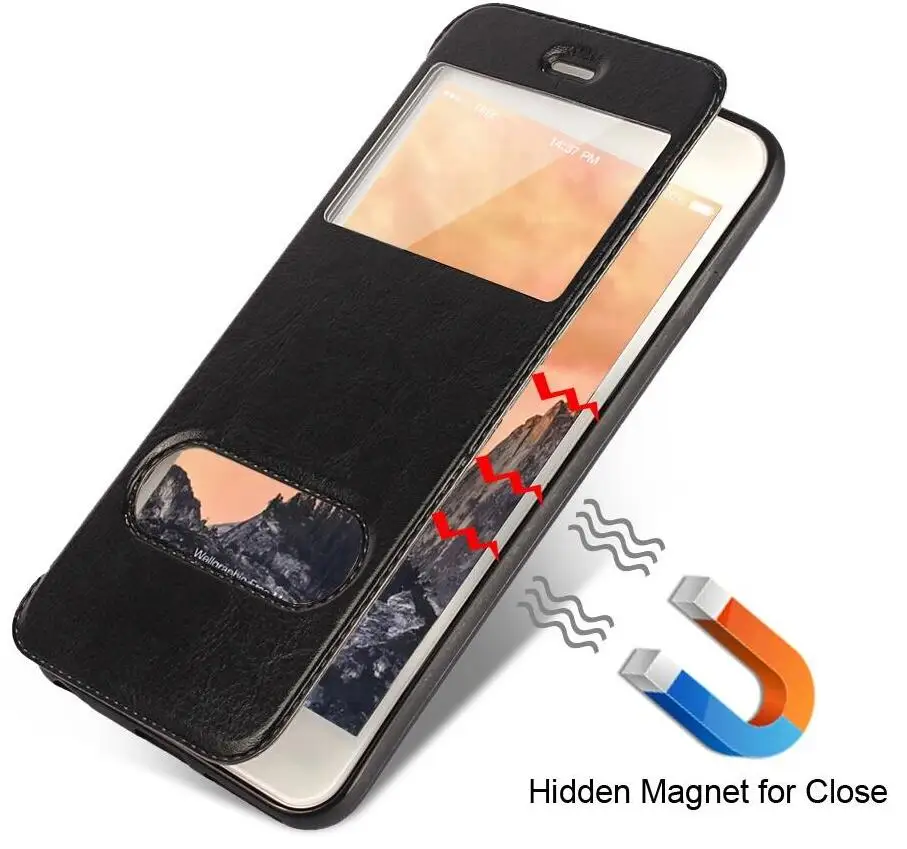 Для Apple iphone 5 5s 6 6s Plus, 7 Plus, 8 Plus Smart Cover Магнитный двойной чехол с окошком для экрана в виде книжки с подставкой с рисунком Кожаный чехол Чехол для телефона