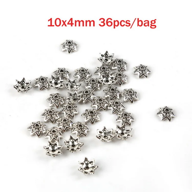 10x4mm 36pcs 35 стилей бусины колпачки Тибетский античный серебряный цвет цветок концевые колпачки для изготовления ювелирных изделий Рукоделие Diy аксессуары - Цвет: 10x4mm 36pcs