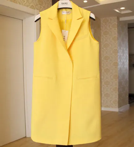 Однотонный длинный женский Блейзер на пуговицах Элегантный жилет с карманами