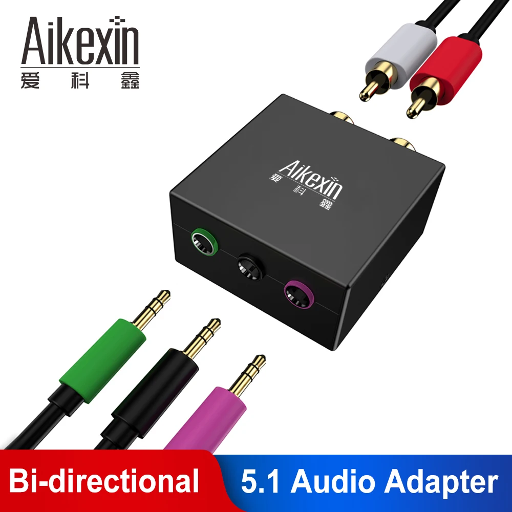 Aikexin 5 1 стерео аудио адаптер 2 RCA до 3 мм конвертер для мультимедийных колонок