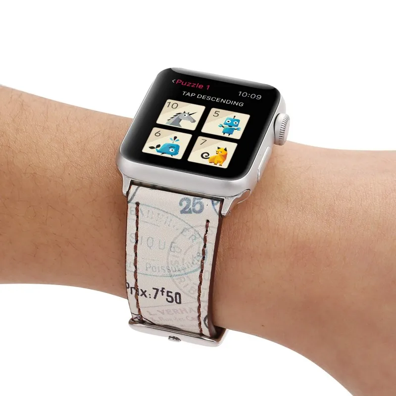 Цветочный принт кожаный ремешок для наручных часов Apple Watch, ремешок 42/44 мм 38/40 мм, Версия 1, 2 3 4 Ретро штамп музыкальная нота Напульсники для наручных часов iWatch