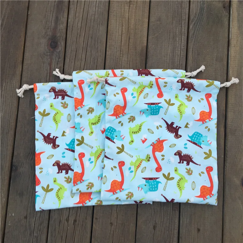 YILE 1pc Cotton Drawstring Pouch Party Gift Bag Home Print Color Dinosaur Light Blue YL04 | Багаж и сумки