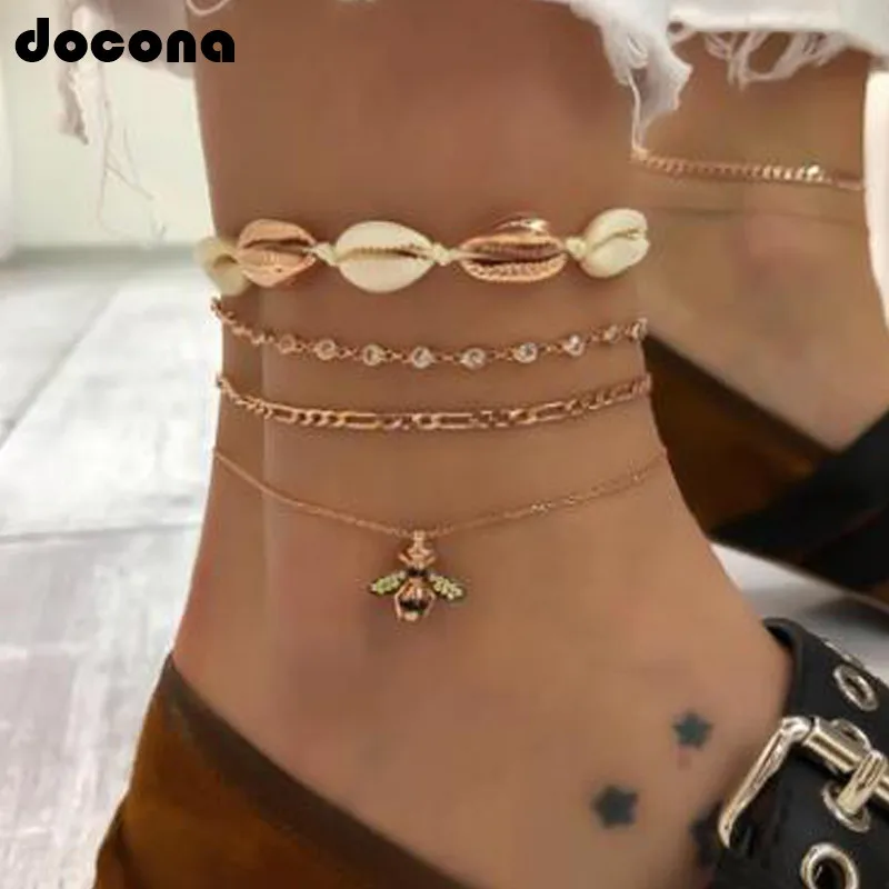 Docona летняя золотая металлическая цепочка пчела Кристалл кулон Многослойные