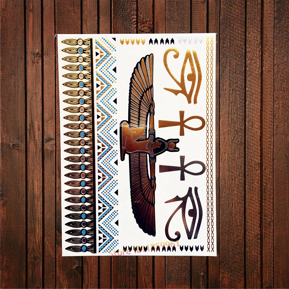 1 шт. Горячая индийская Татуировка крыла ангела Золотой синий металлический