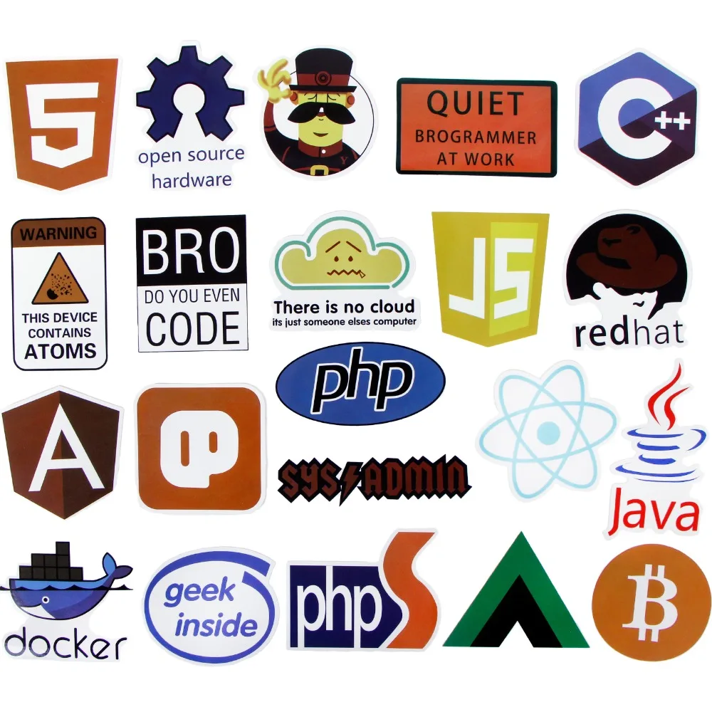 50 шт., языковая наклейка для программирования, Интернет Java C++, Geek, php-docker, Html, Биткоин, облако, разработчик, наклейка s для багажа, автомобиля, велосипеда