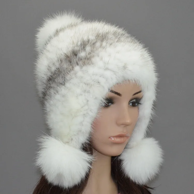 fur hats for women eaflap hat with natural mink /fox /raccoon fur autumn Winter warm ear protector cap knitted mink beanie H922