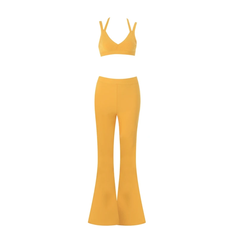 INDRESSME новинка 2019 сексуальный укороченный топ с лямкой на шее и расклешенные штаны