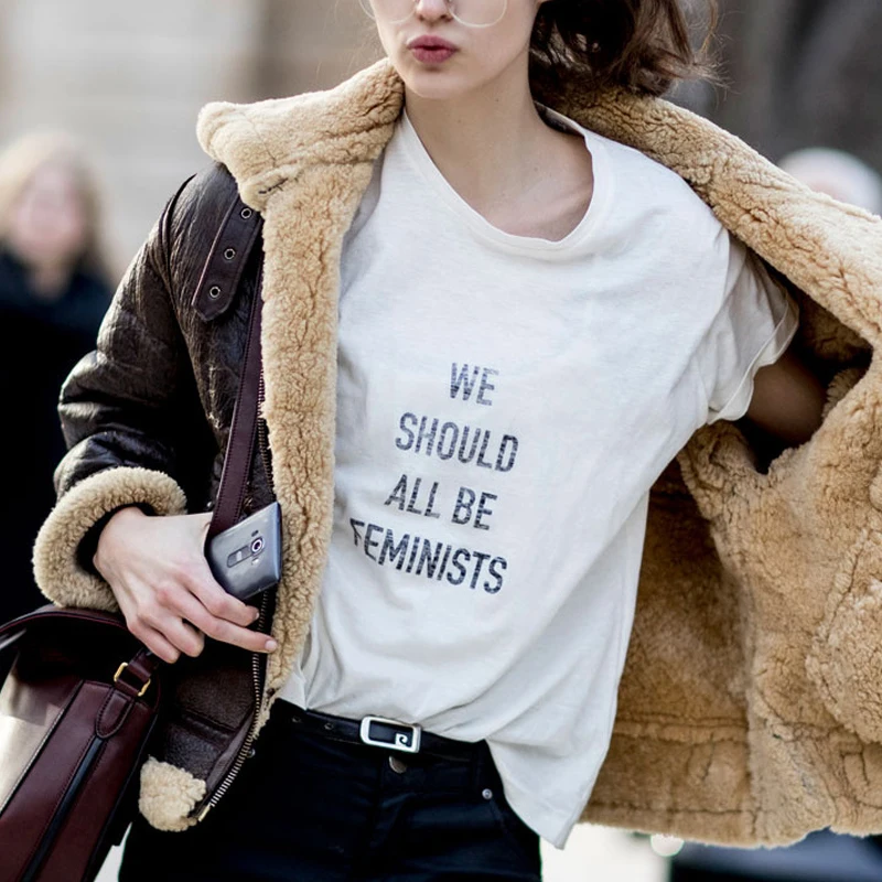 Women T Shirt Summer Fashion We Should All Be Feminists Letters Printing Short Sleeve All-Match O-Neck Black White Casual | Женская