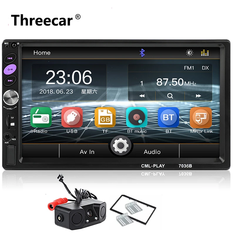 pz451 with frame 7 дюймов Bluetooth 2 Din Зеркало Ссылка для Android 8,0 Поддержка камеры заднего вида автомобиля радио плеер ЖК сенсорный экран автомобиля аудио FM 2 din 7036 - Цвет: pz451 with frame