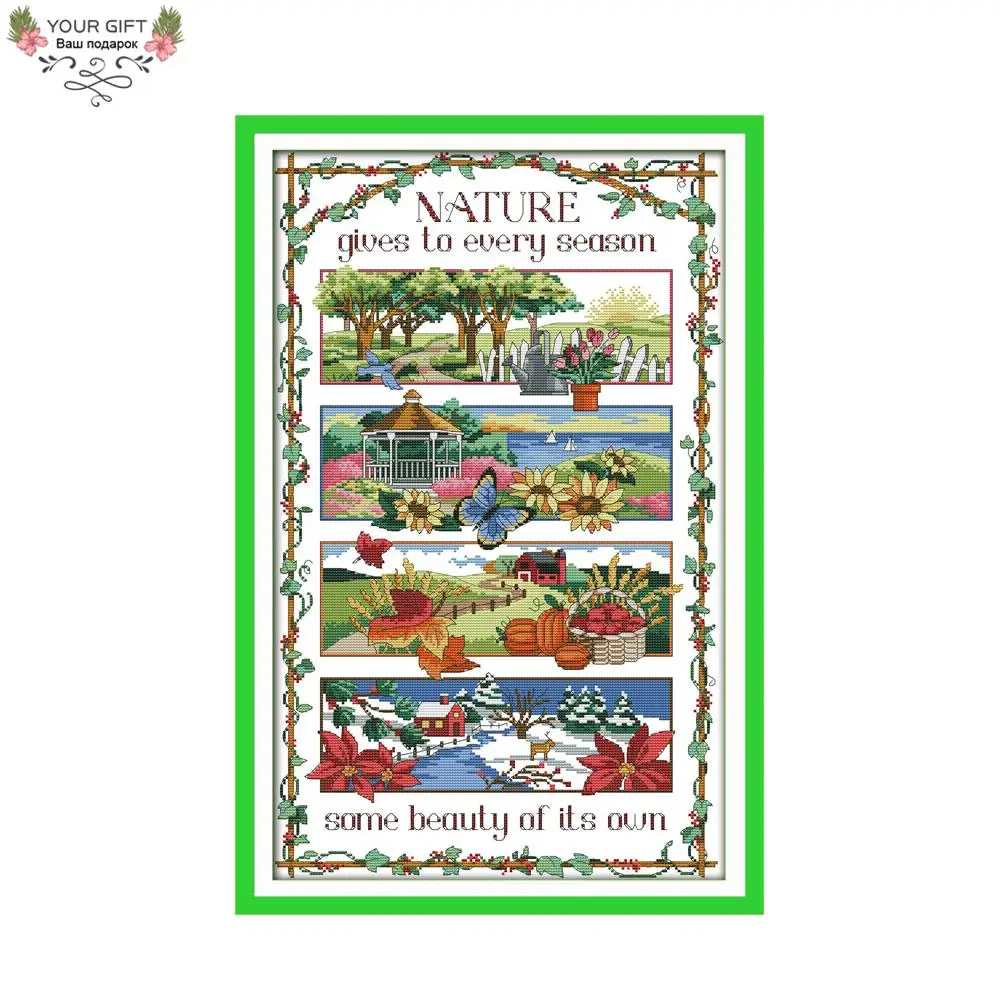 

Joy Sunday Nature Gives to Every Season Home Decor F707 14CT 11CT Counted Stamped Four Seasons Needlepoints Cross Stitch Kit