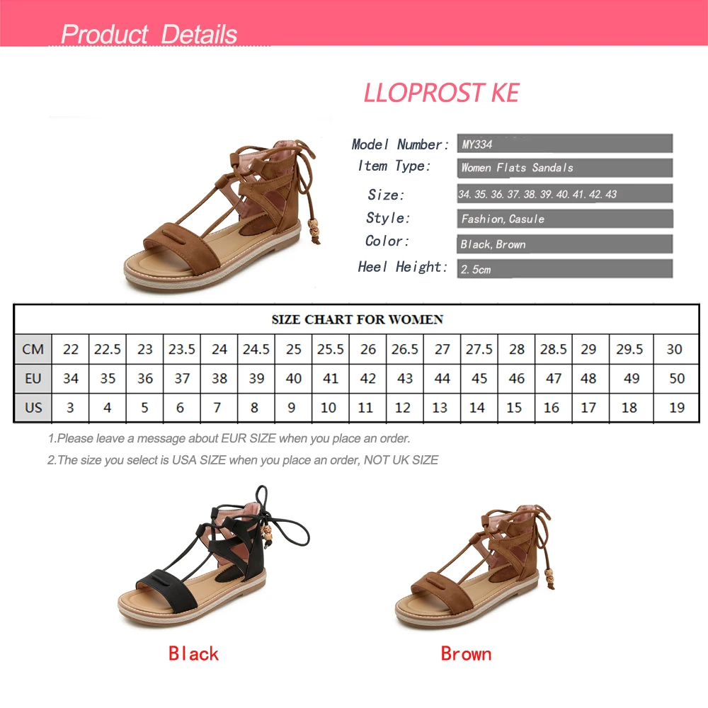 

LLOPROST KE New Women Sandals Flat Summer Women Shoes Woman Ladies Lace Up Cross Tied Flat Platform Sandals Size 34-43 MY334
