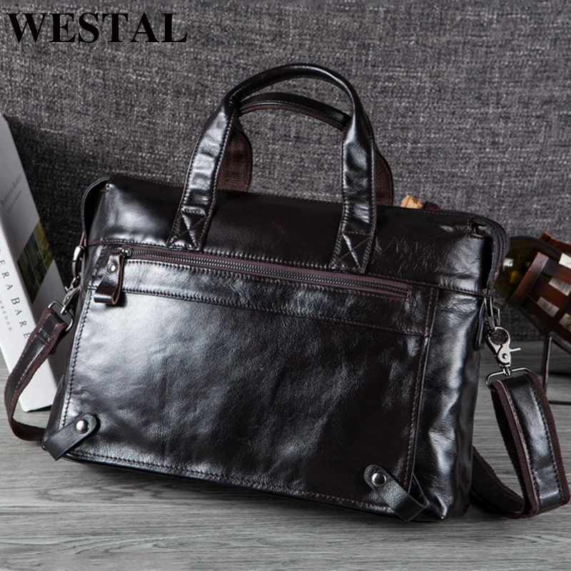 WESTAL bag men's leather men's briefcase handbag leather laptop bag for men men's genuine leather bag business office men's bag
