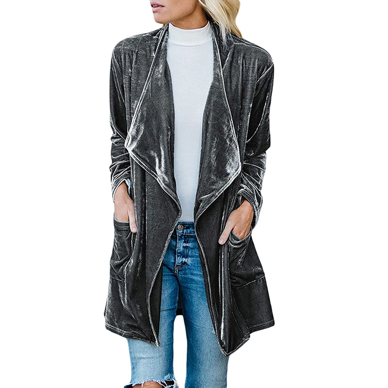 

Women Long Sleeve Velvet Outwear Casual Jacket Coat Autumn Winter Elegant Long Cardigan Overcoat SJ1104V