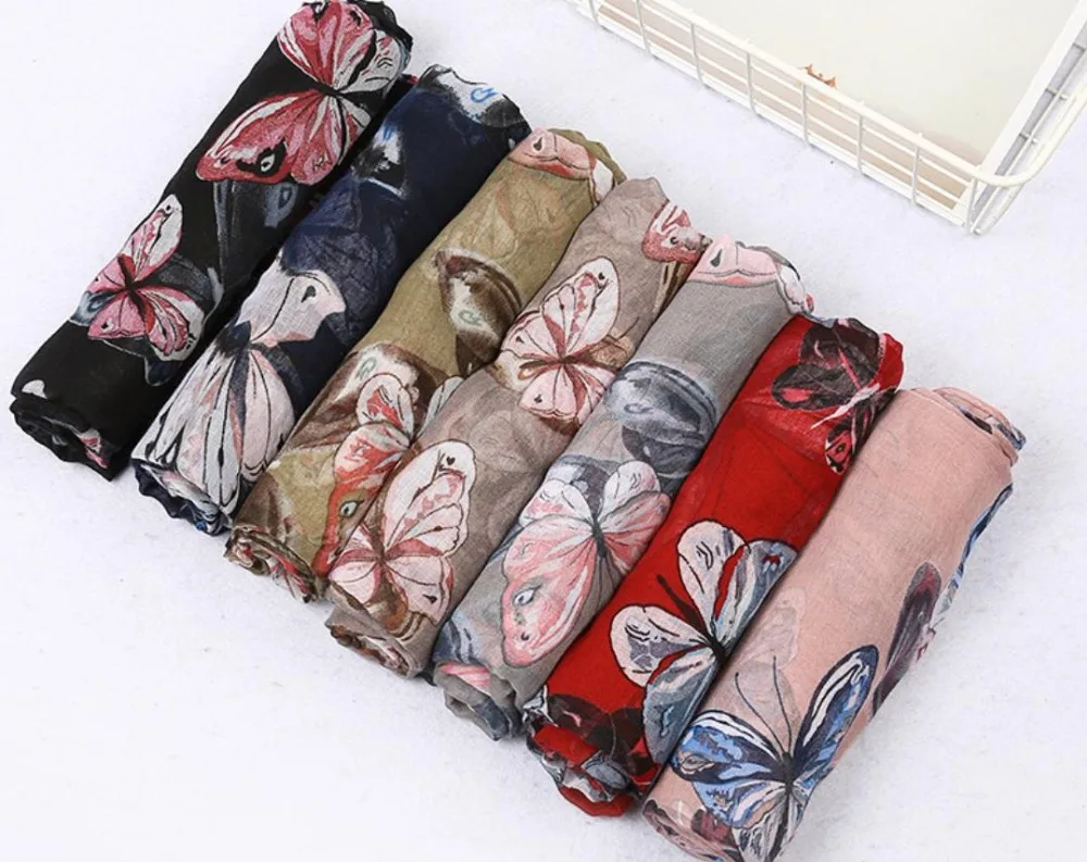500pcs/lot new fashion beautifully vintage butterfly print scarf shawl pashmina/butterfly scarves |