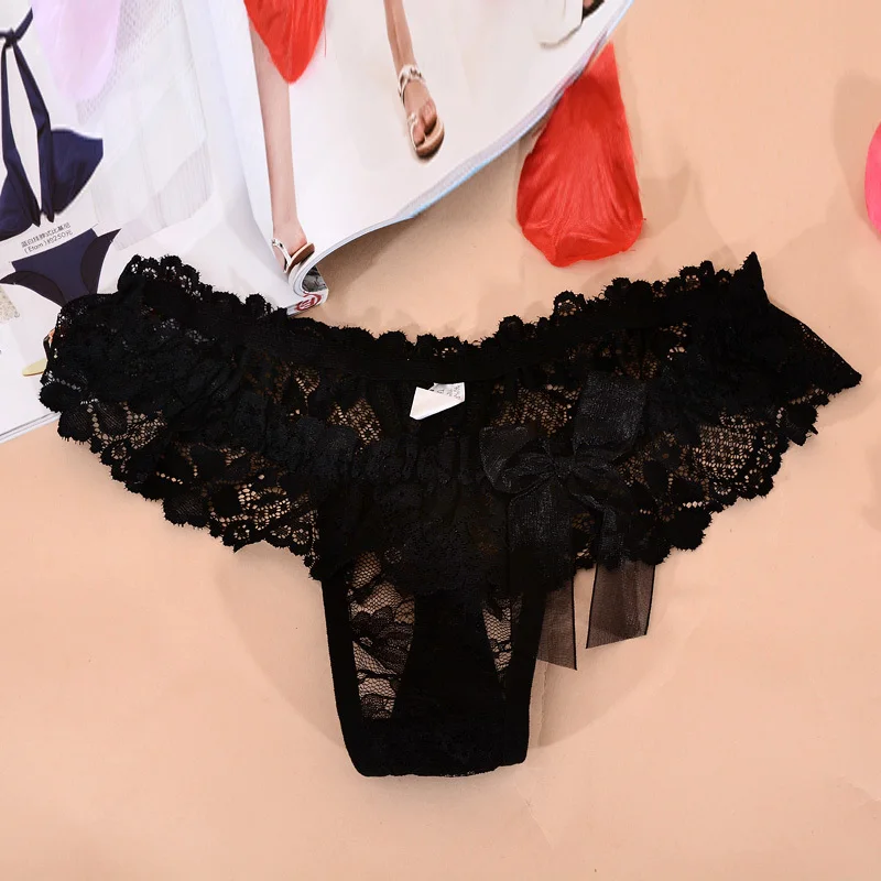 Новый 2015 сексуальный черный бантом трусики Женщины Сексуальные Кружева v-строка