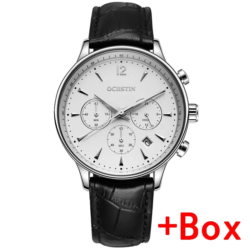 Silver White Box OCHSTIN модные мужские часы Топ бренд класса люкс Хронограф Спортивные часы Мужские кварцевые наручные часы мужские relojes hombre - Цвет: Silver White Box