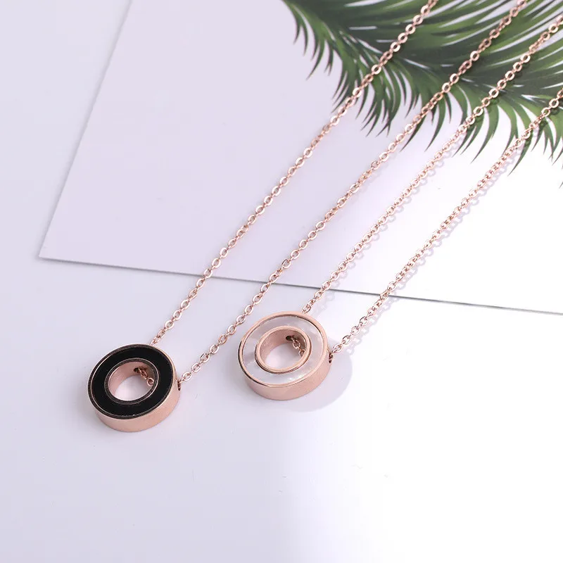 Fashion White Shell Circle Necklace Pendant Woman Pink Gold Color Stainless Steel Black Round Necklaces For Women Jewellery | Украшения и
