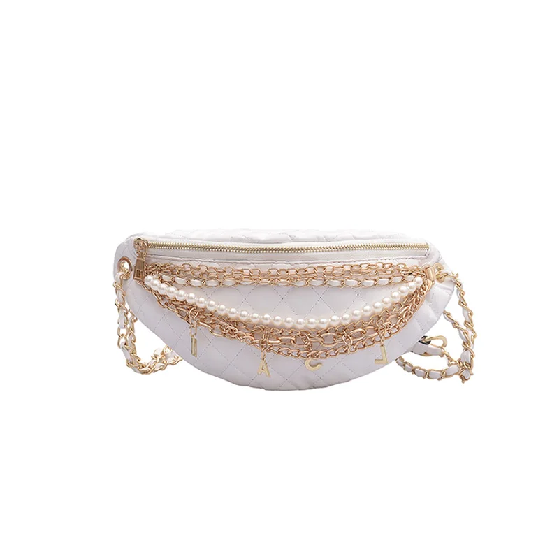 White shoulder bag Сумка на плечо женская кожаная сумка через плечо с цепочкой жемчужная нагрудная сумка высокого качества сумка-мессенджер роскошная сумка-банан - Цвет: White shoulder bag