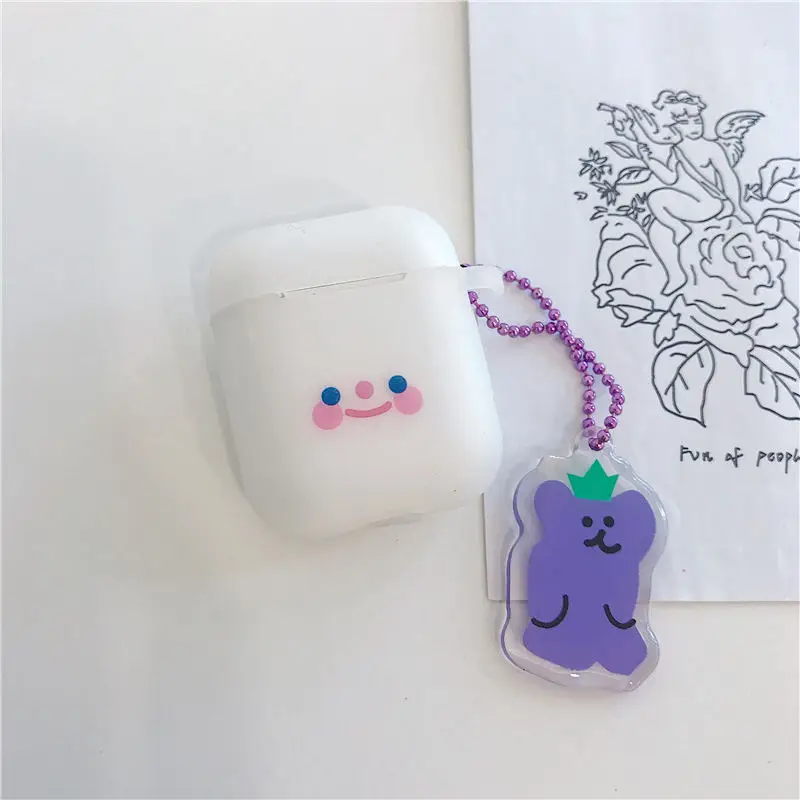 Чехол для наушников с Bluetooth для Airpods, силиконовые милые аксессуары для airpods 2, Защитная крышка с брелком, мультяшный смайлик - Цвет: Черный