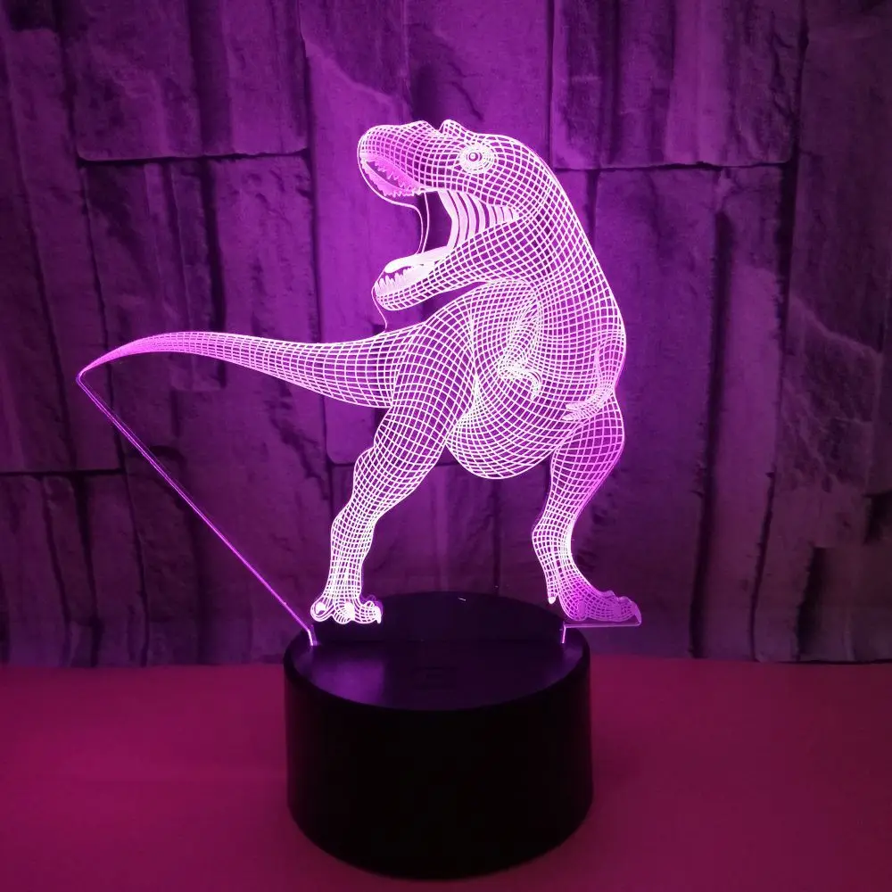 Светодиодный ночсветильник с динозавром 3D иллюзия 7 цветов сенсорная база USB