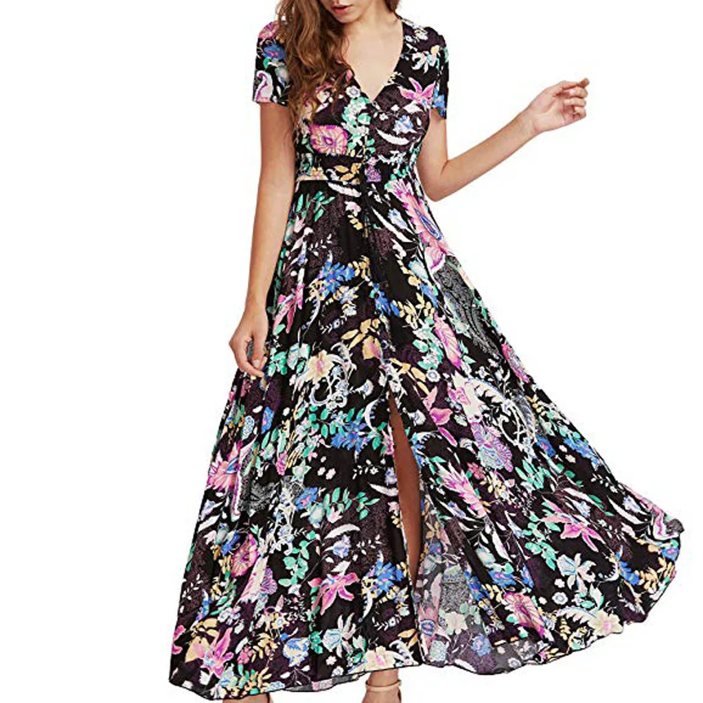 Свободное страусиное платье для женщин с принтами на пуговицах элегантные