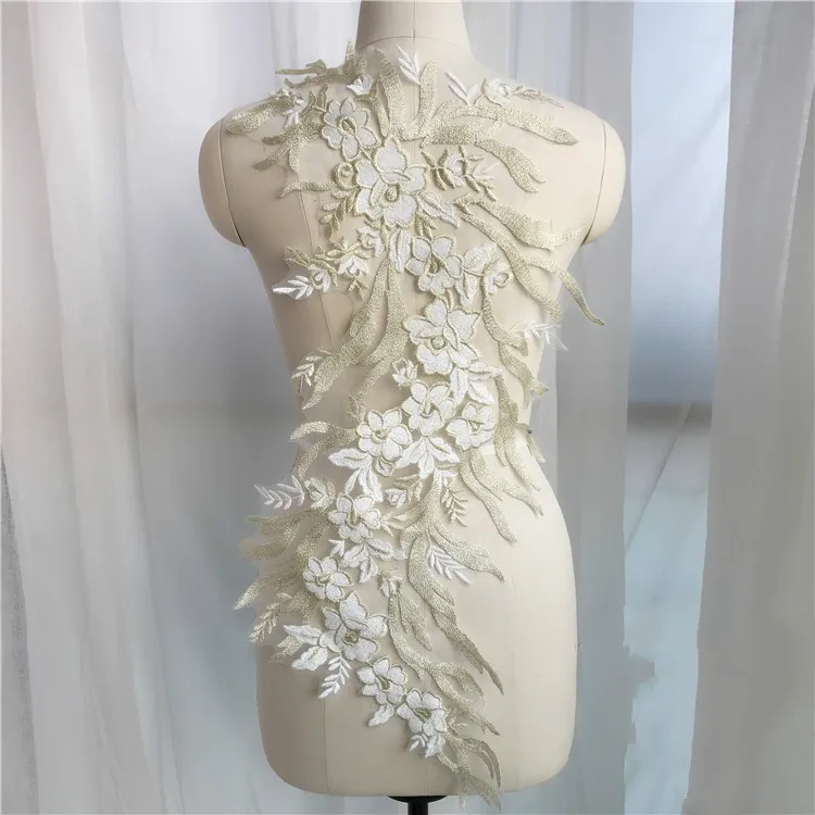 Large Gold Thread Embroidered Lace Flower Applique Patch Wedding Accessories Handmade DIY Sew on 1PC | Дом и сад